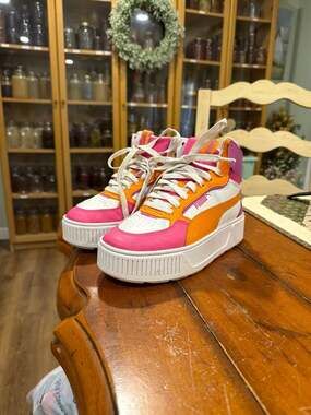 PUMA Karmen Rebelle Mid Platform Sneakers Pink Orange White